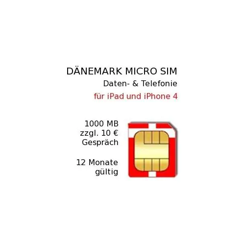 Dänemark Smartphone Prepaid Daten- und Telefonie MICRO-SIM-Karte für iPhone 4