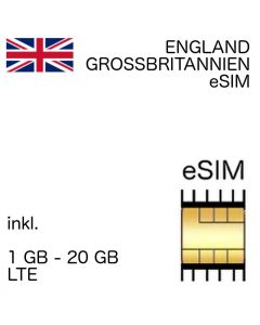 England - Grossbritannien (United Kingdom) Prepaid eSIM inkl. 1 GB - 500 GB LTE
