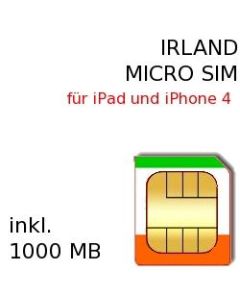 Irland Prepaid Daten MICRO-SIM für iPad 1-4 und iPhone 4, iPhone 4S und Smartphones mit MicroSim