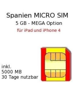 Spanien Prepaid 5 -10 GB / 30 Tage MICROSIM für iPhone 4, iPad 1-4 und Smartphones mit MicroSIM #1