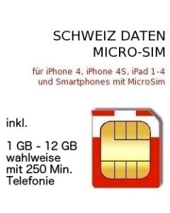 Schweiz MICRO-SIM inkl. 1 GB - 12 GB für iPhone4, iPad 1-4 und andere Endgeräte mit MicroSim #2