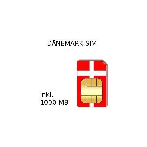 1000-7000 MB Auflade-Guthaben für Dänemark Prepaid Daten SIM-Karte (Weiss-Schwarze SIM)