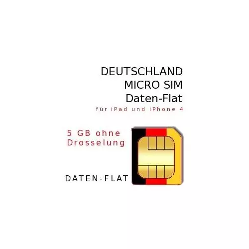 Deutschland - Daten-Flat MICRO SIM für iPad und iPhone4 (5GB ungedrosselt)