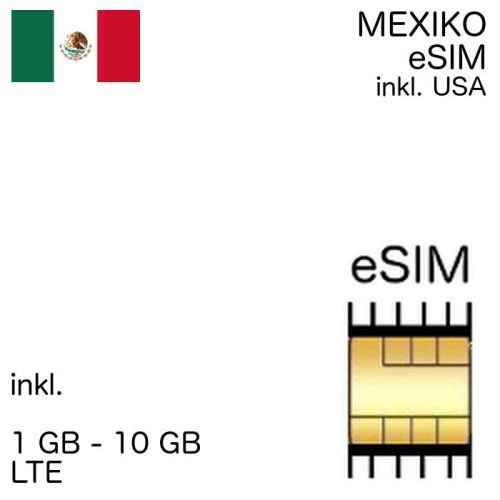 Mexiko Prepaid eSIM inkl. USA mit 1 GB - 60 GB LTE wahlweise im Telcel- oder Movistar-Netz