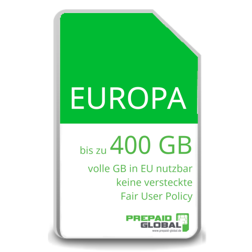 Europa* (33 Länder) Prepaid Daten- und Telefonie SIM inkl. 1-400 GB LTE
