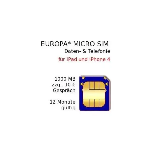 Europa* Smartphone Prepaid Daten- und Telefonie MICRO-SIM-Karte für iPhone 4