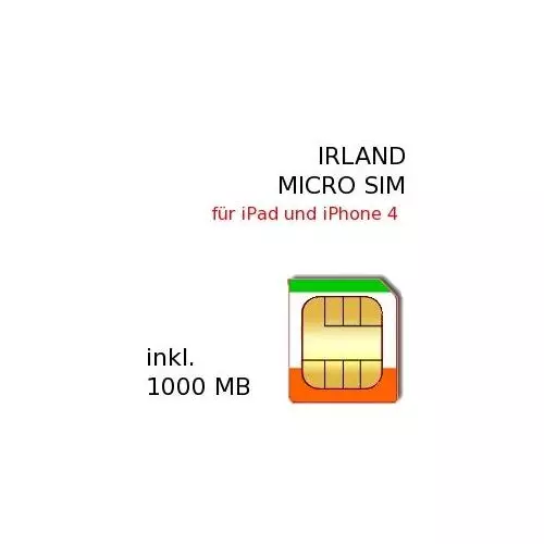 Irland Prepaid Daten MICRO-SIM für iPad 1-4 und iPhone 4, iPhone 4S und Smartphones mit MicroSim