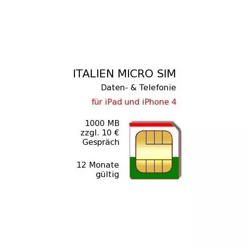 Italien Smartphone Prepaid Daten- und Telefonie MICRO-SIM-Karte für iPhone 4