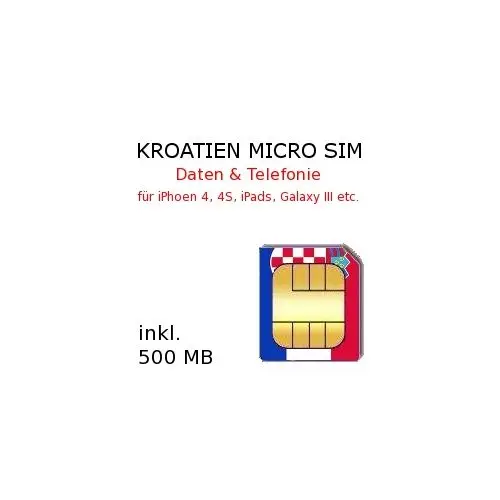 Kroatien Prepaid Telefonie - Daten MICRO SIM 500 MB