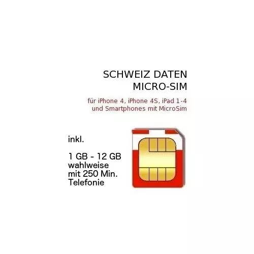 Schweiz MICRO-SIM inkl. 1 GB - 12 GB für iPhone4, iPad 1-4 und andere Endgeräte mit MicroSim #2