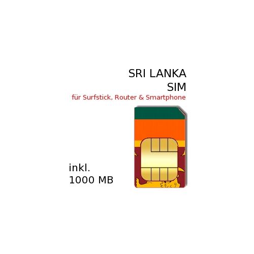 1000-7000 MB Auflade-Guthaben für Sri Lanka Prepaid Daten SIM-Karte (Weiss-Schwarze SIM)