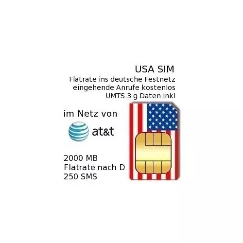 USA 2000 MB Daten-Telefonie-SIM inkl. Flatrate ins deutsche Festnetz