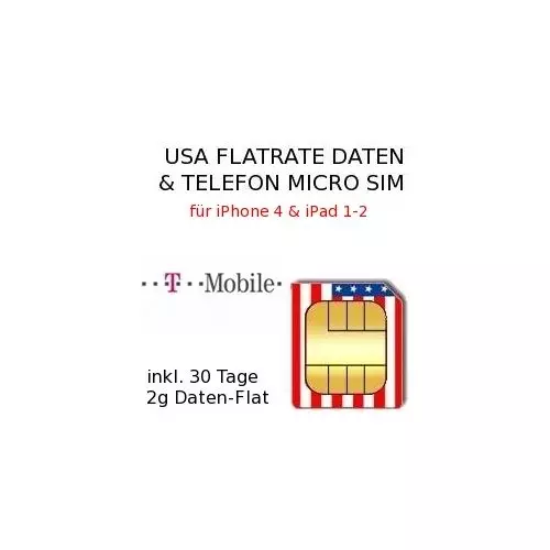 USA Daten-Telefonie-MICRO SIM #2 inkl. 30 Tage Daten-Flatrate für iPhone 4 und iPad 1-2