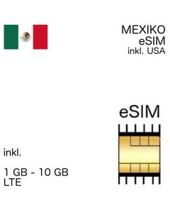 Mexiko Prepaid eSIM inkl. USA mit 1 GB - 60 GB LTE wahlweise im Telcel- oder Movistar-Netz