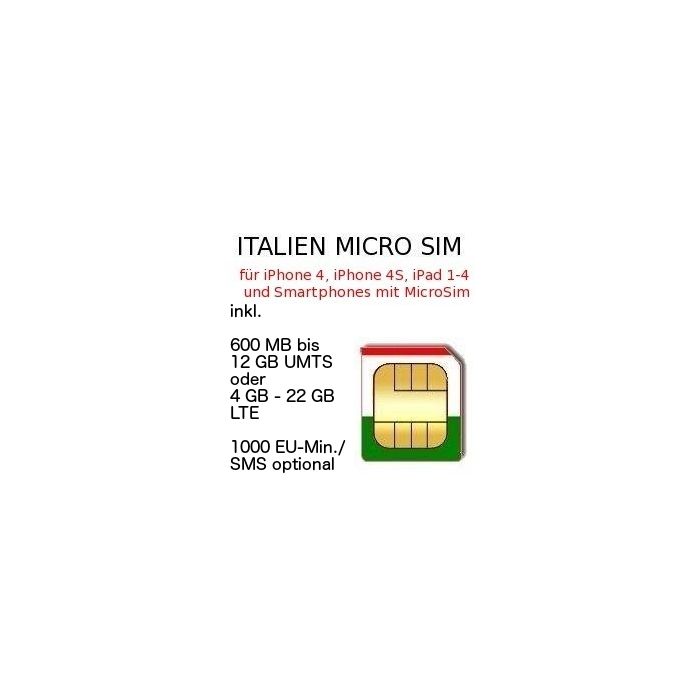 Italien Prepaid Daten MICROSIM Karte für iPad und iPhone4